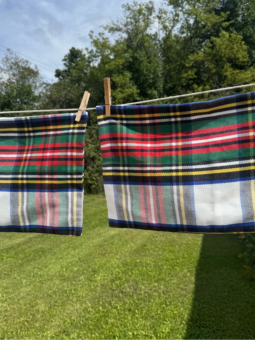 Two Red & Green plaid Hofdeco lumbar pillow covers. 12”x20”.